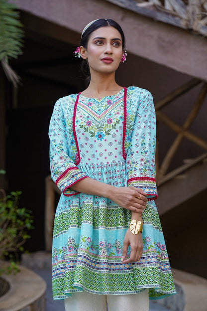 Skyblue Rayon Printed Peplum Tunic