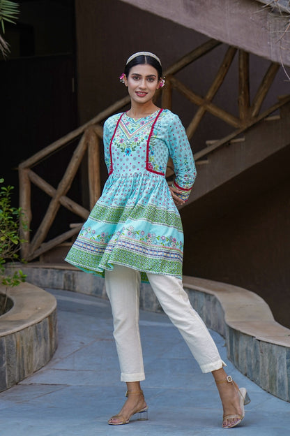 Skyblue Rayon Printed Peplum Tunic