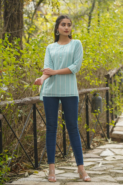 Blue & Multi Georgette Printed High-Low Tunic