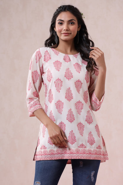 Pink & Multi Georgette Printed Straight Tunic