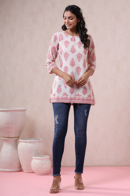 Pink & Multi Georgette Printed Straight Tunic