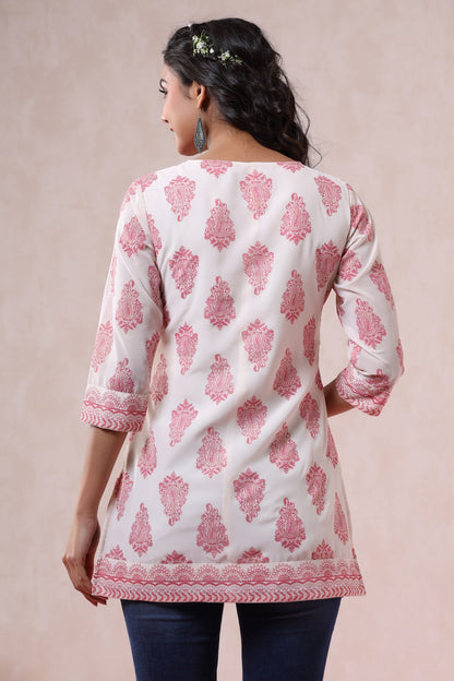 Pink & Multi Georgette Printed Straight Tunic