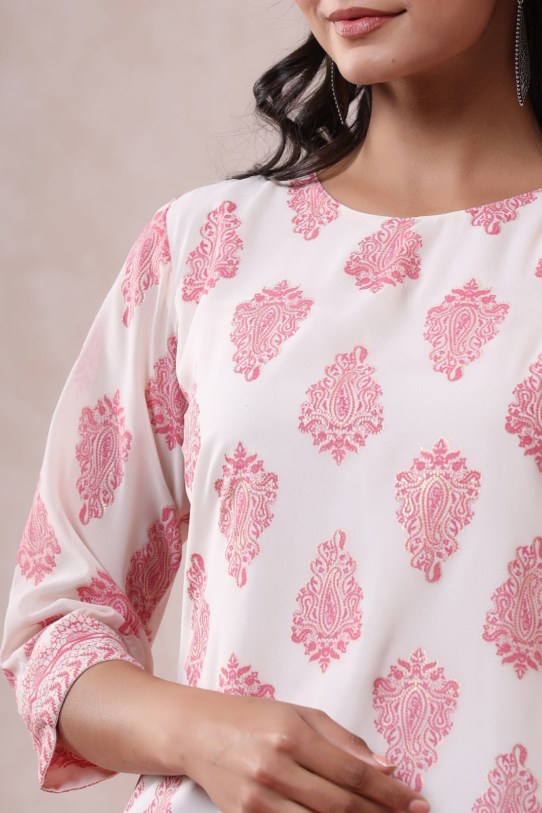 Pink & Multi Georgette Printed Straight Tunic