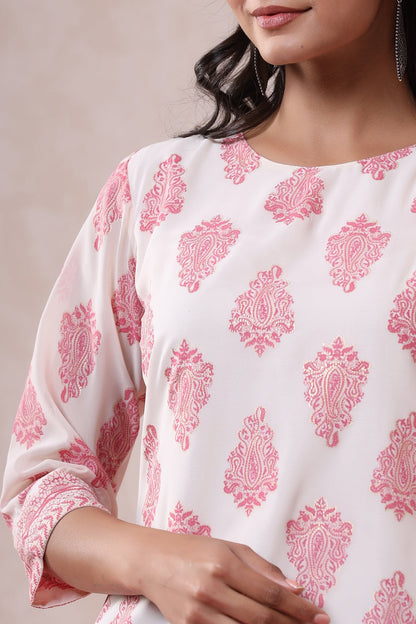 Pink & Multi Georgette Printed Straight Tunic