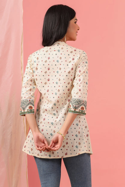 Women`s Ivory Cambric Printed Straight Tunic