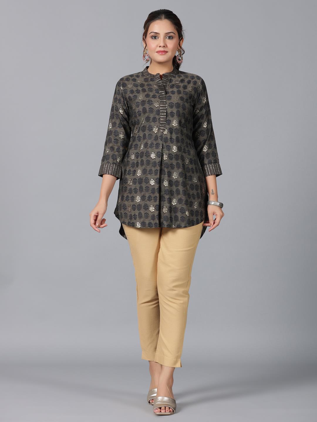 Black Muslin Printed High-Low Straight Tunic