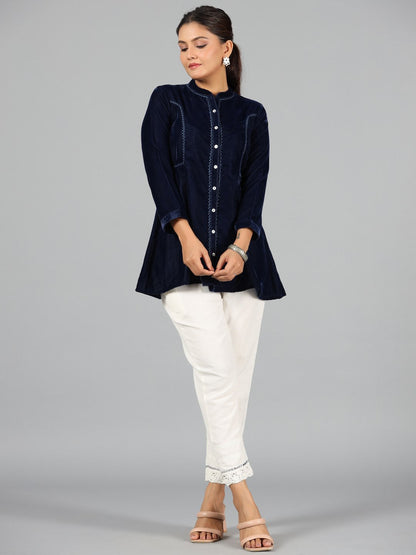 Blue Velvet Solid A-Line Tunic