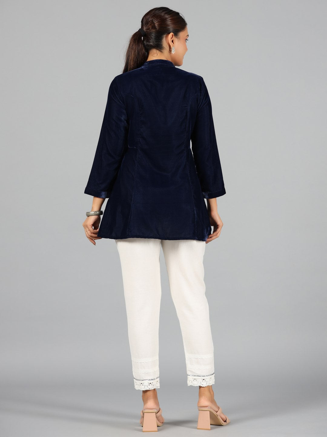 Blue Velvet Solid A-Line Tunic