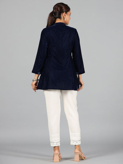 Blue Velvet Solid A-Line Tunic