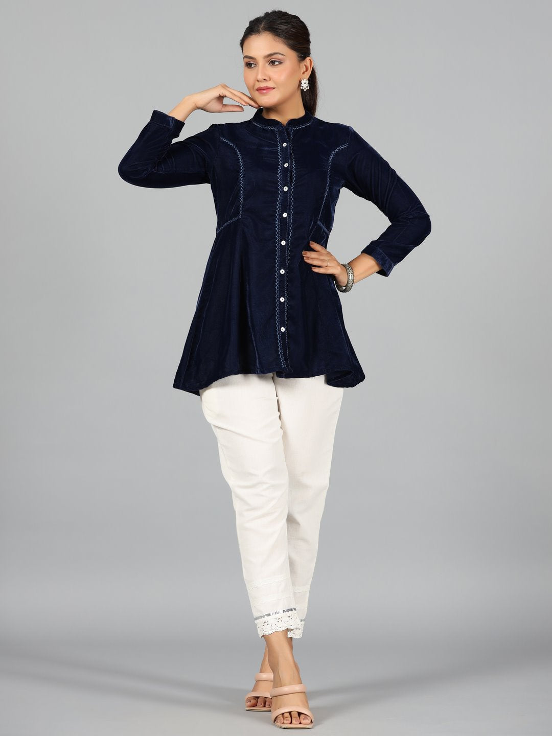 Blue Velvet Solid A-Line Tunic