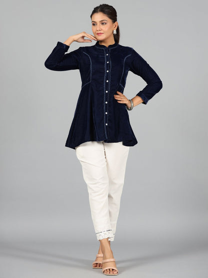 Blue Velvet Solid A-Line Tunic