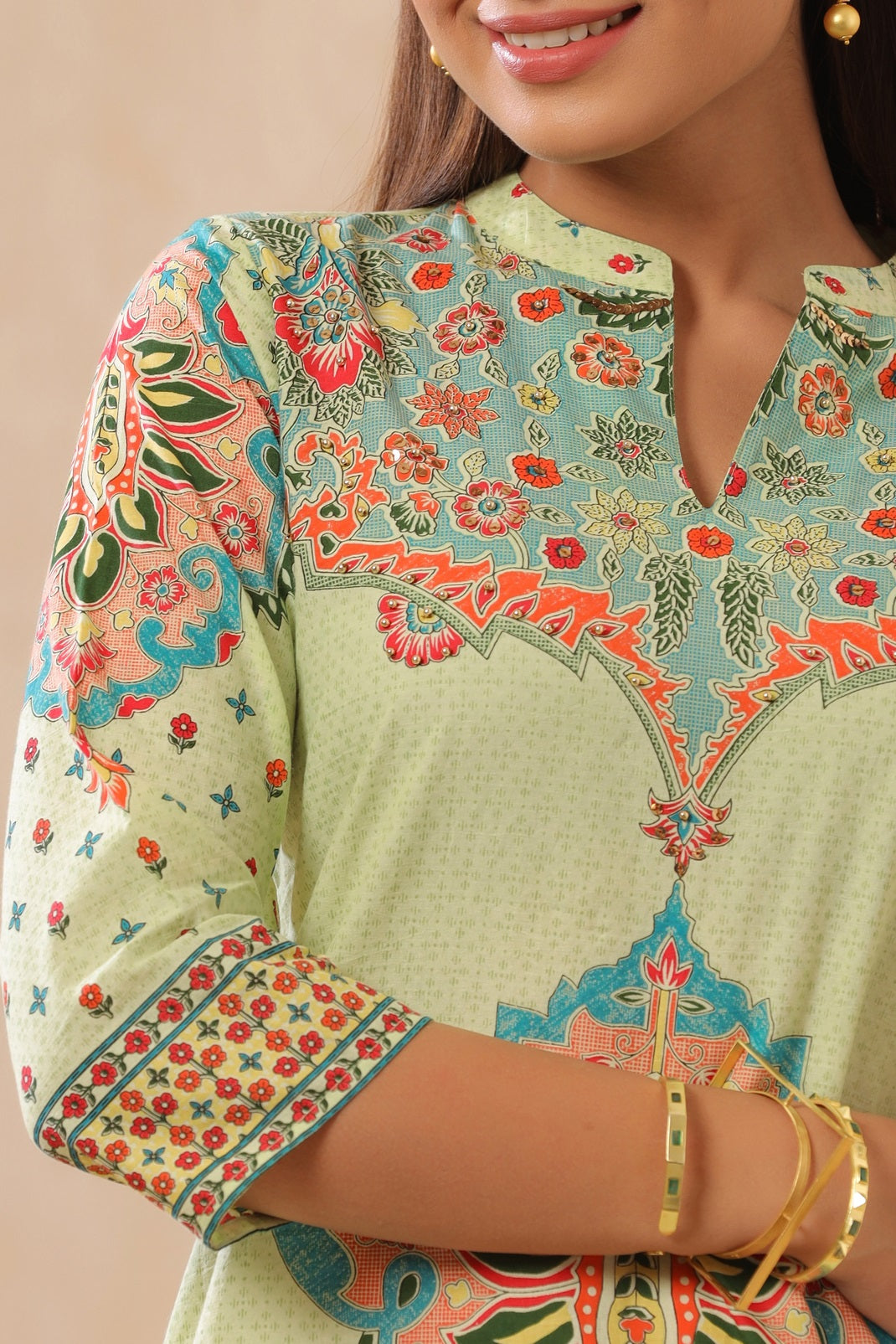 Pistagreen Cambric Printed Straight Kurta