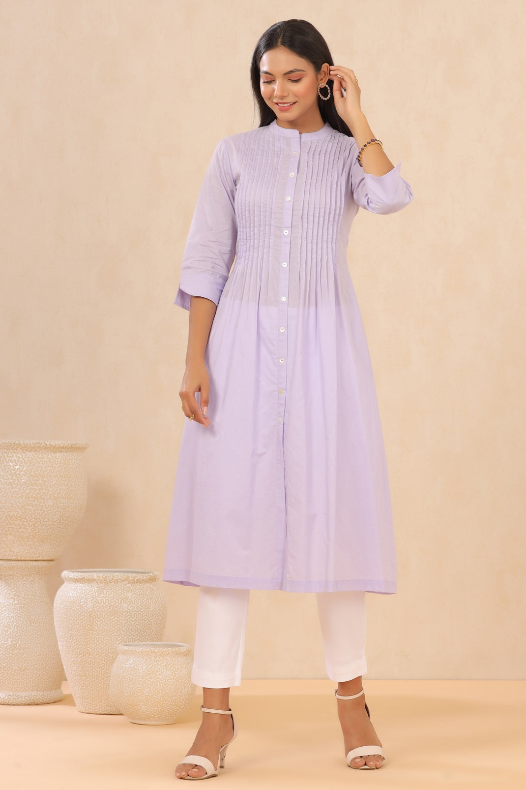Lilac Cambric Solid A-Line Kurta