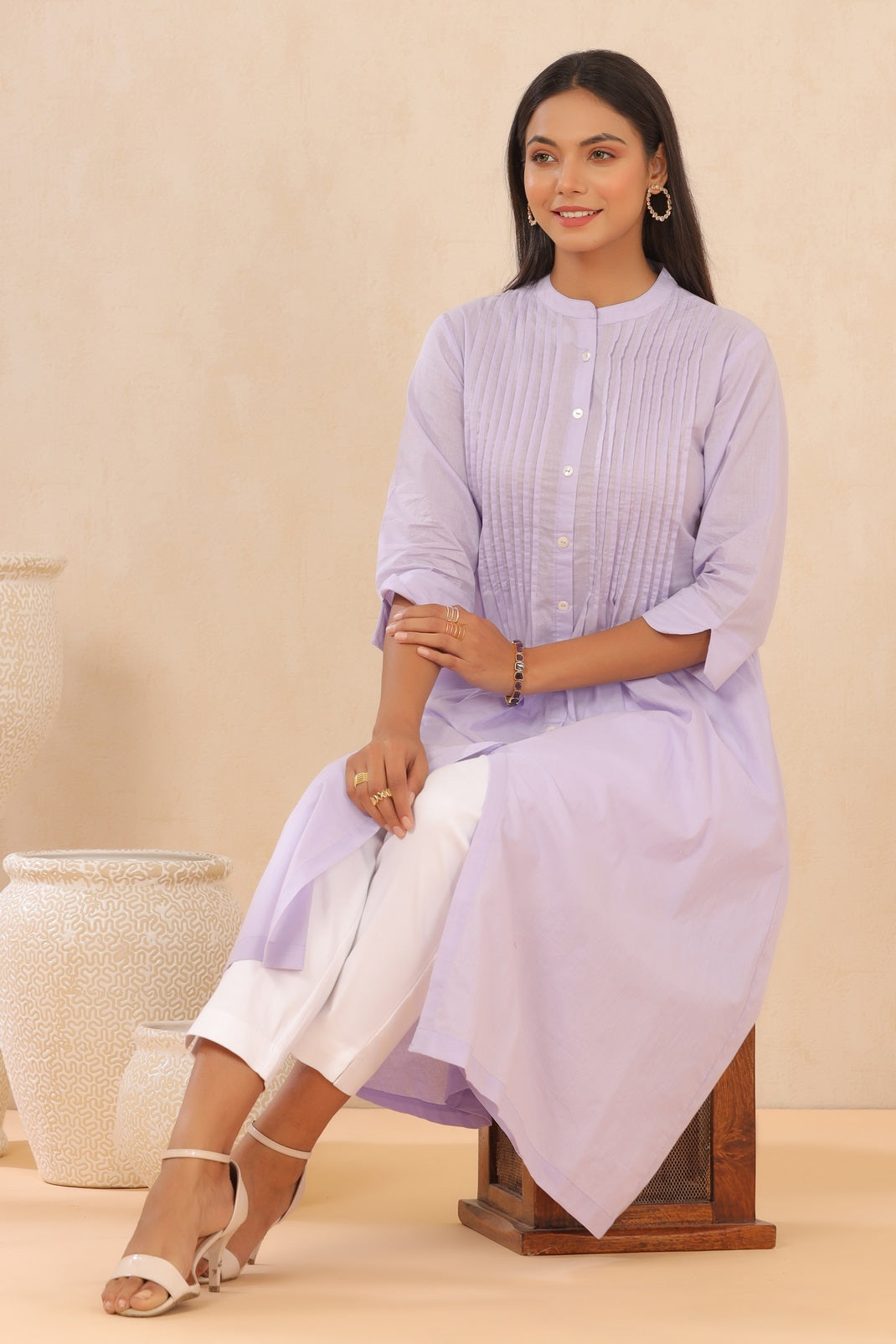 Lilac Cambric Solid A-Line Kurta