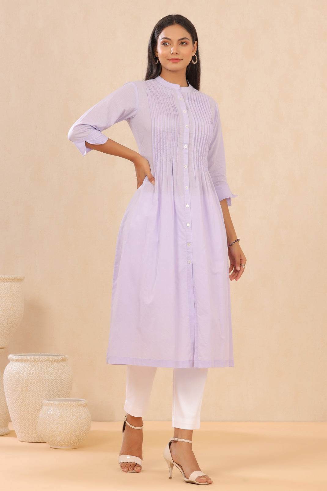 Lilac Cambric Solid A-Line Kurta