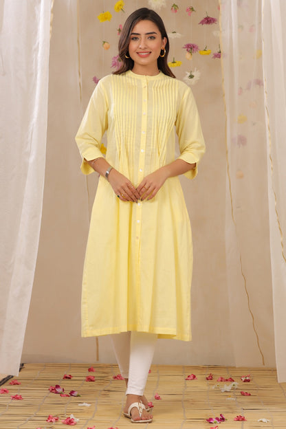 Limeyellow Cambric Solid A-Line Kurta