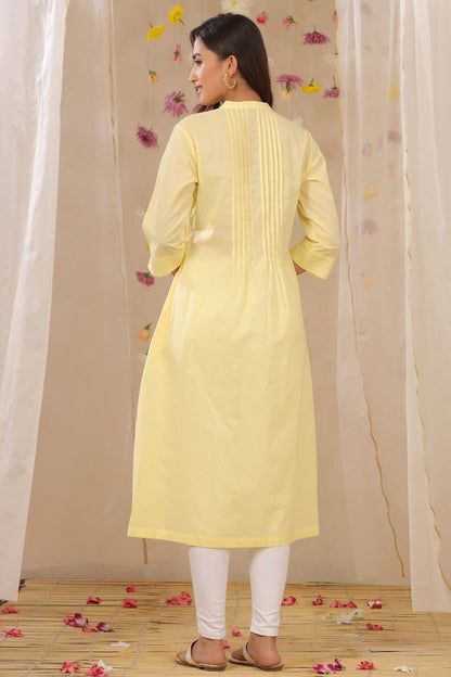 Limeyellow Cambric Solid A-Line Kurta
