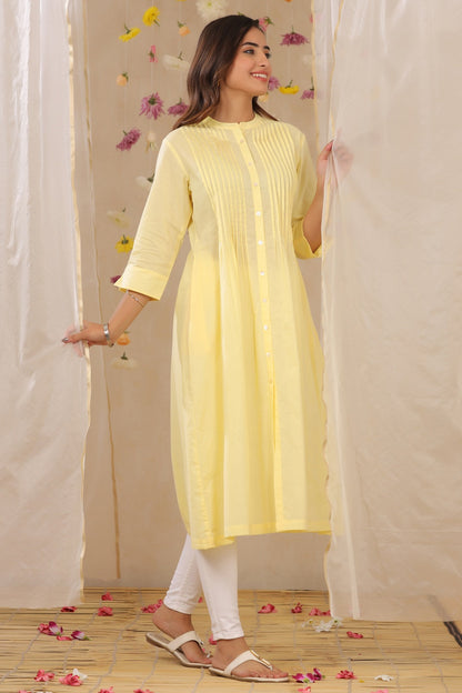 Limeyellow Cambric Solid A-Line Kurta
