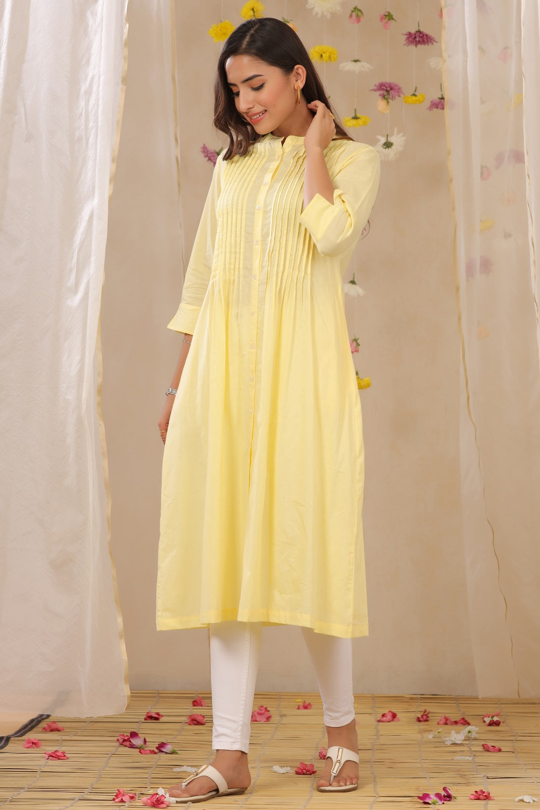 Limeyellow Cambric Solid A-Line Kurta
