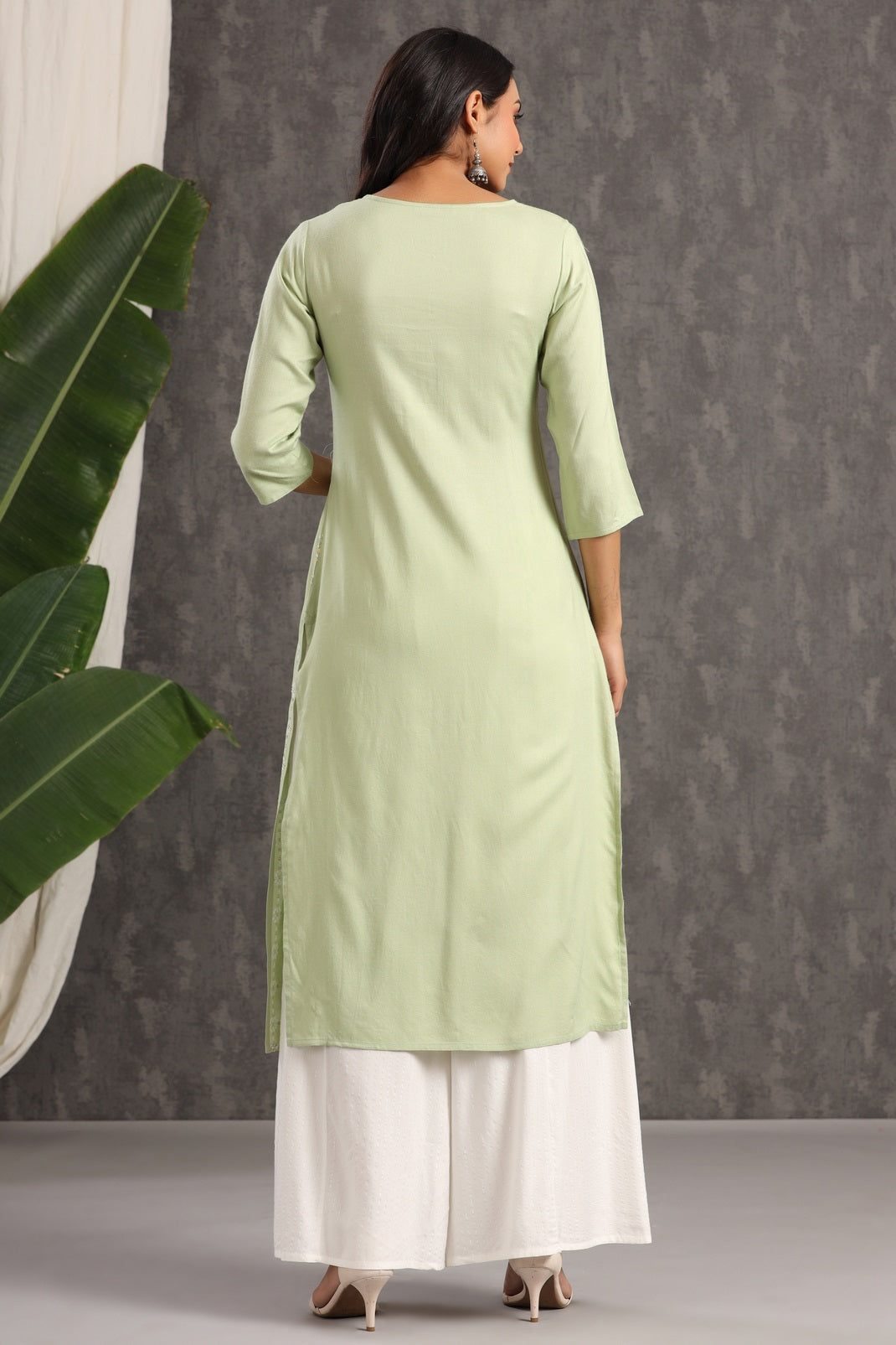 Light Olive Rayon Embroidered Straight Kurta