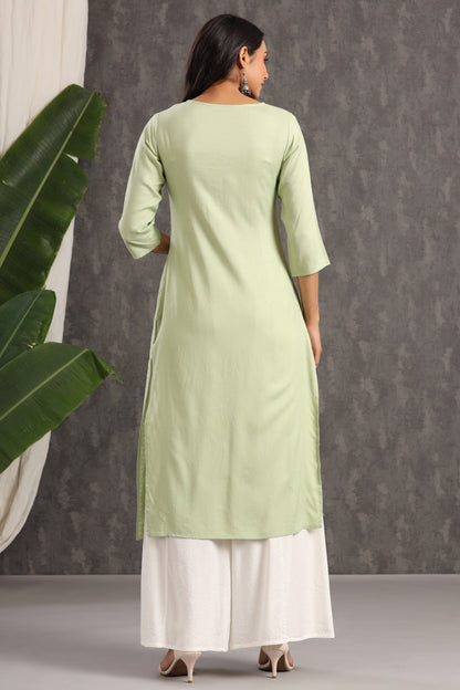 Light Olive Rayon Embroidered Straight Kurta