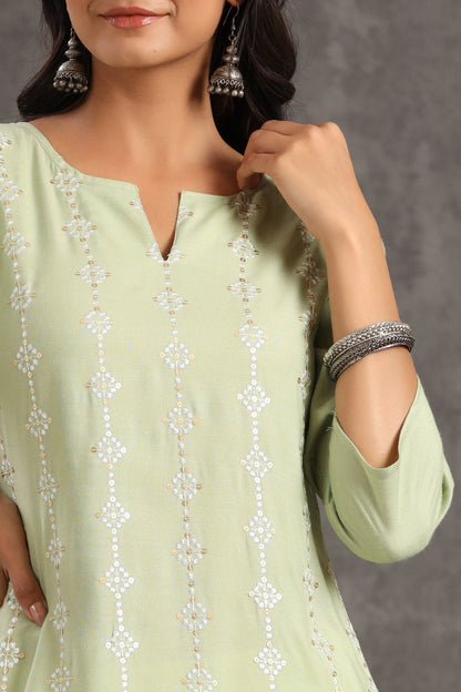 Light Olive Rayon Embroidered Straight Kurta