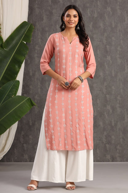 Onionpink Rayon Embroidered Straight Kurta
