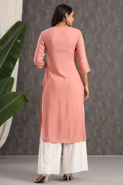 Onionpink Rayon Embroidered Straight Kurta