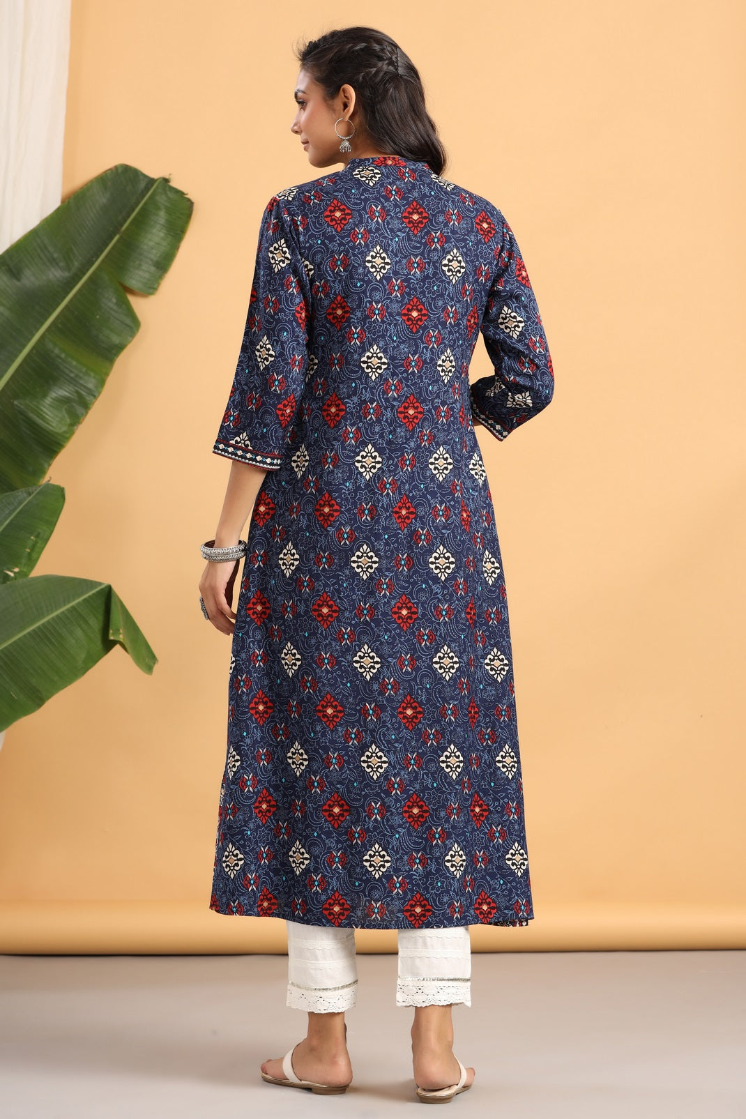 Indigo Rayon Printed A-Line Kurta