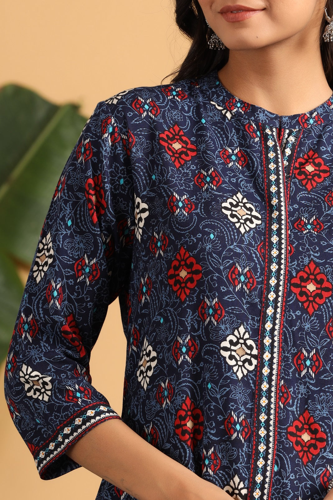 Indigo Rayon Printed A-Line Kurta