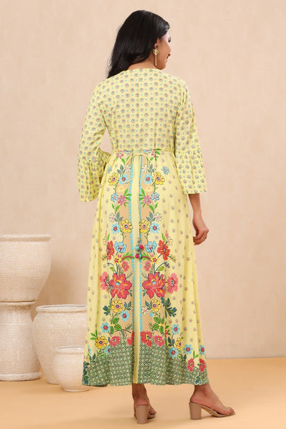 Lime Rayon Printed A-Line Kurta