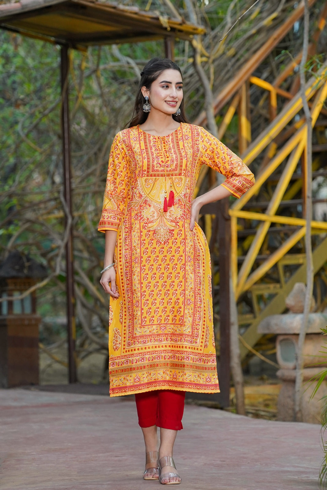 Mustard Shantoon Printed Straight Kurta