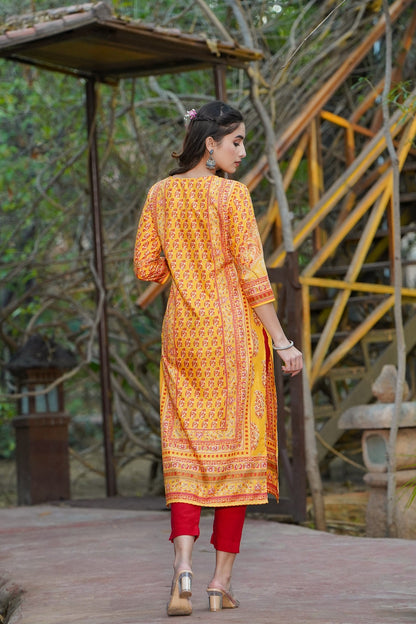Mustard Shantoon Printed Straight Kurta