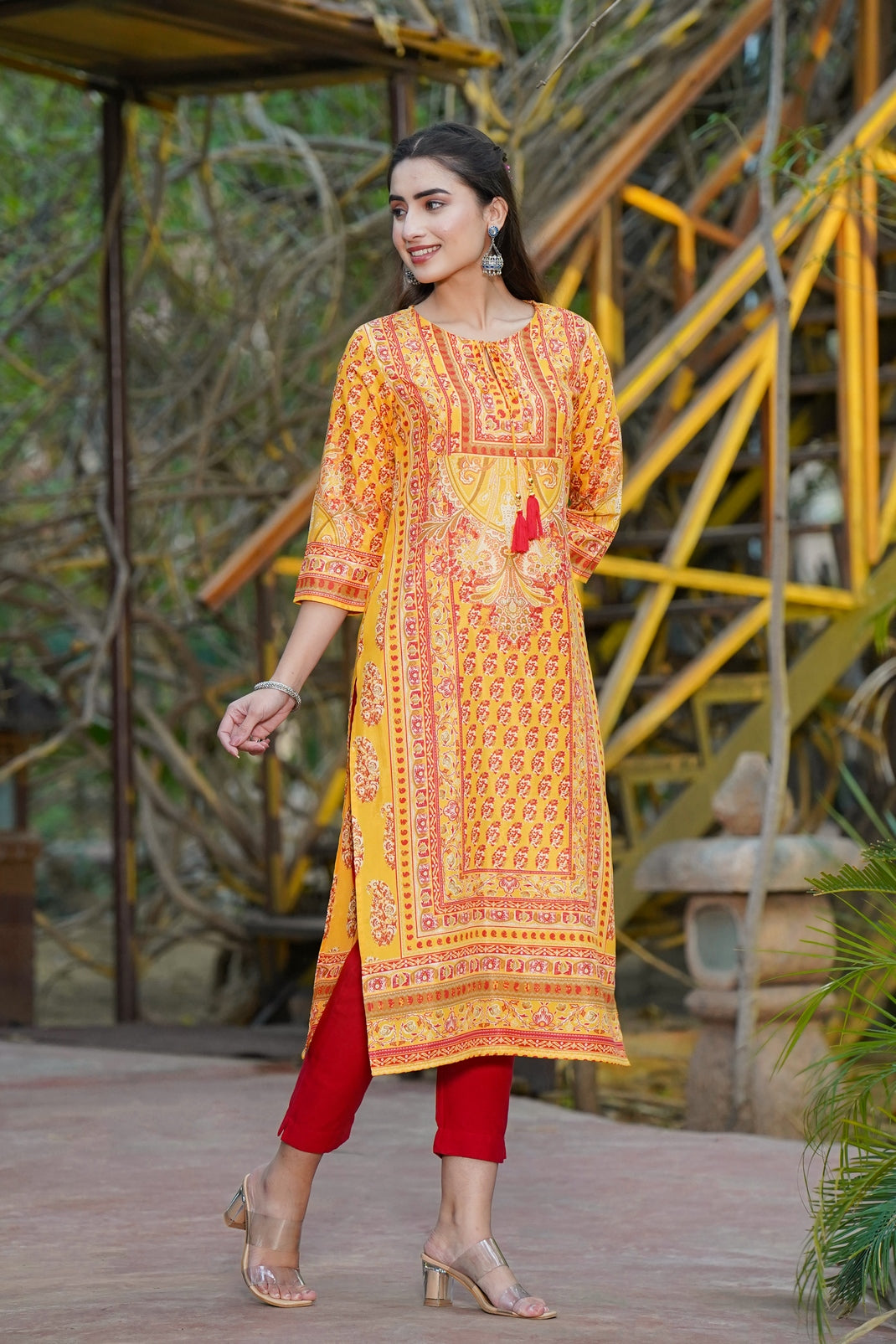Mustard Shantoon Printed Straight Kurta