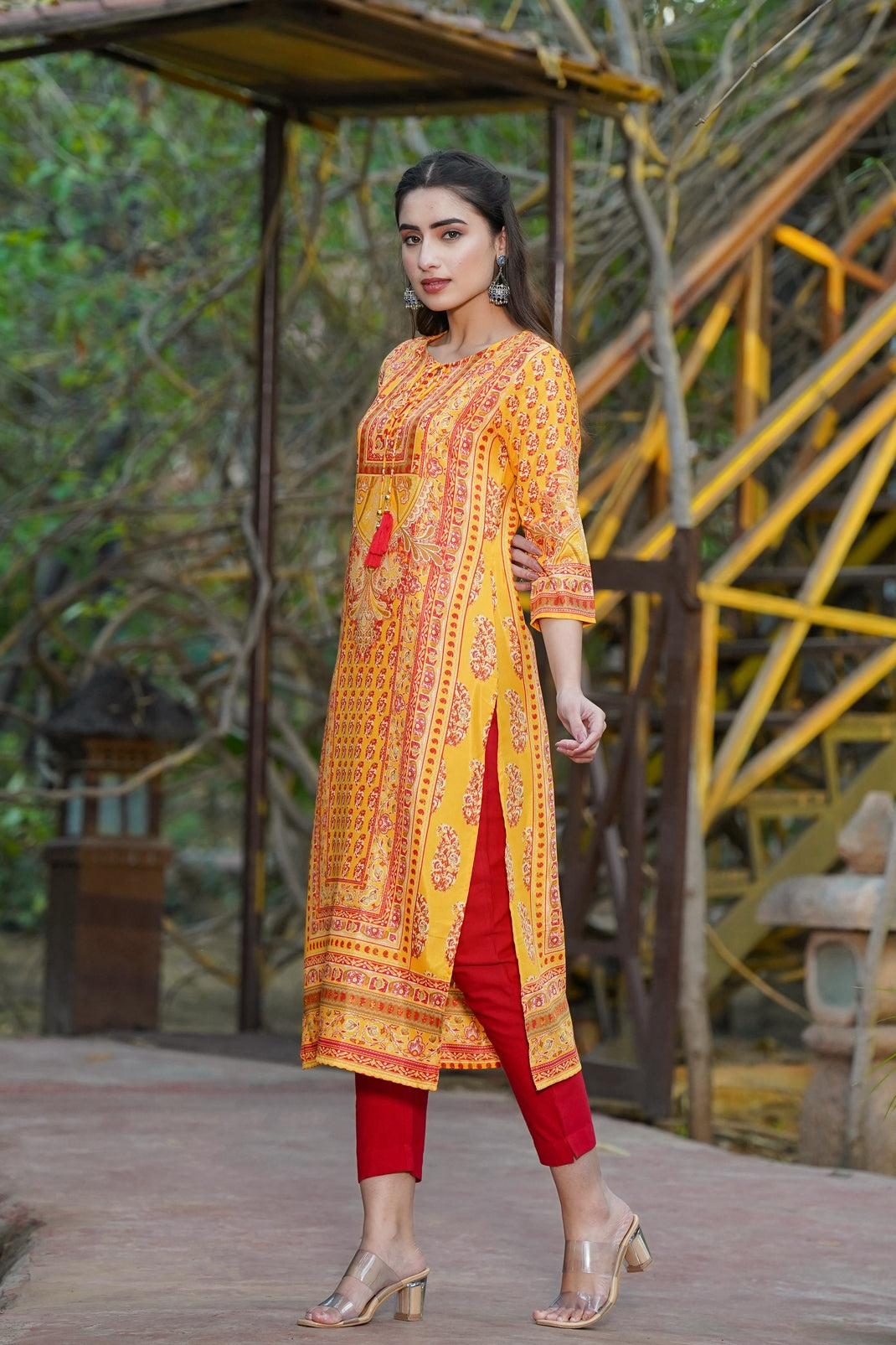 Mustard Shantoon Printed Straight Kurta