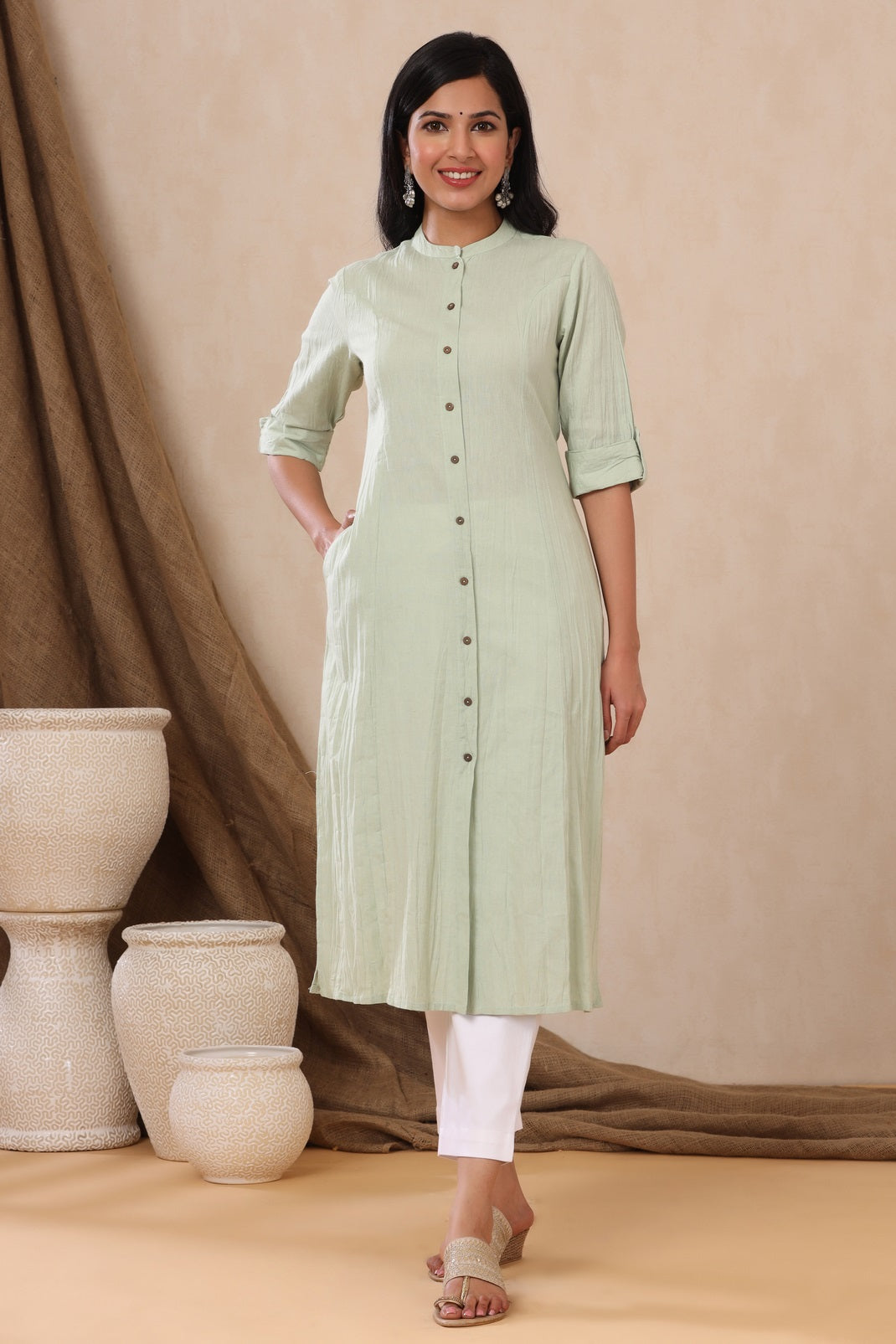 Mint Cotton Flex Solid A-Line Kurta