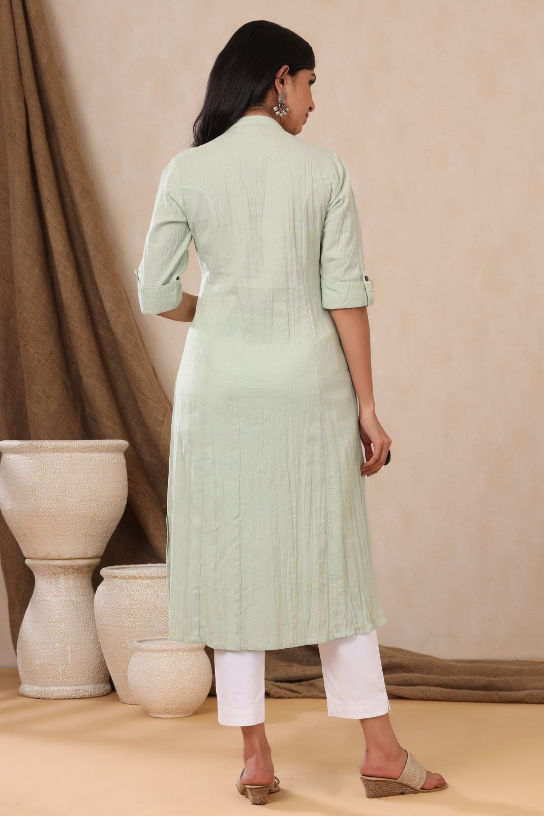 Mint Cotton Flex Solid A-Line Kurta