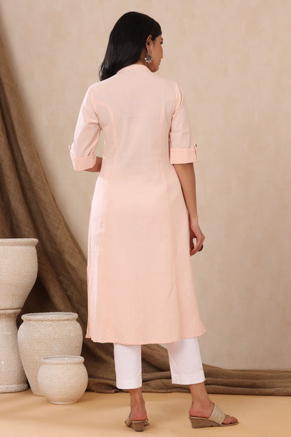 Peach Cotton Flex Solid A-Line Kurta