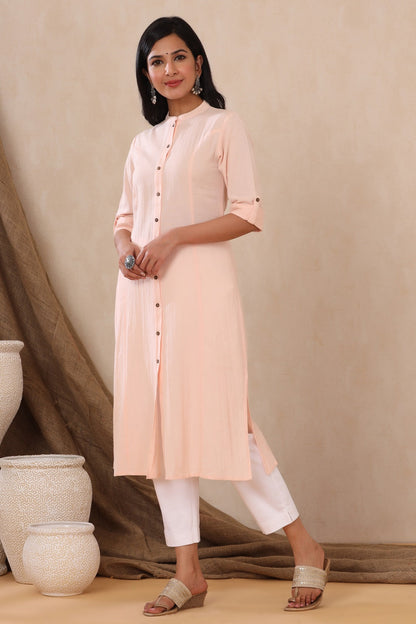 Peach Cotton Flex Solid A-Line Kurta