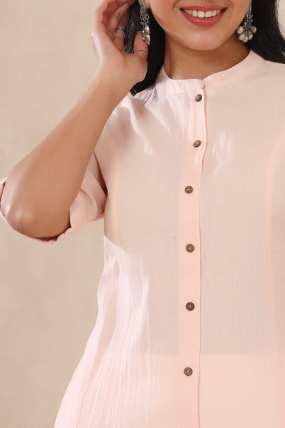Peach Cotton Flex Solid A-Line Kurta