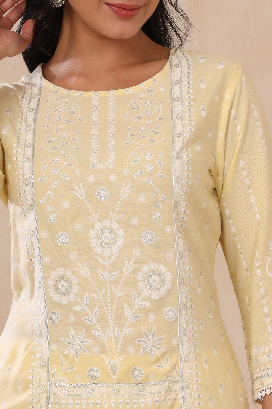 Light Yellow Rayon Printed Straight Kurta