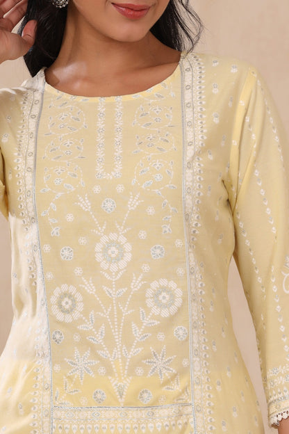 Light Yellow Rayon Printed Straight Kurta