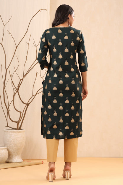 Women`s Jadegreen Rayon Printed Straight Kurta