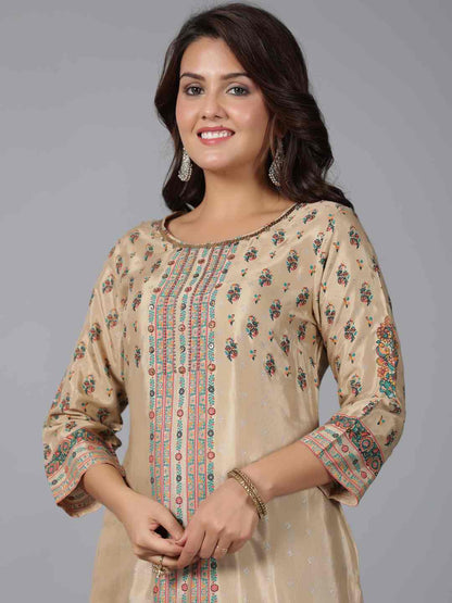Beige Shantoon Printed Straight Kurta