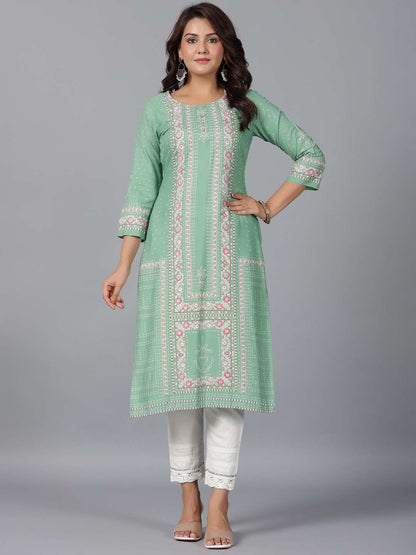 Sage Green Rayon Printed Straight Kurta