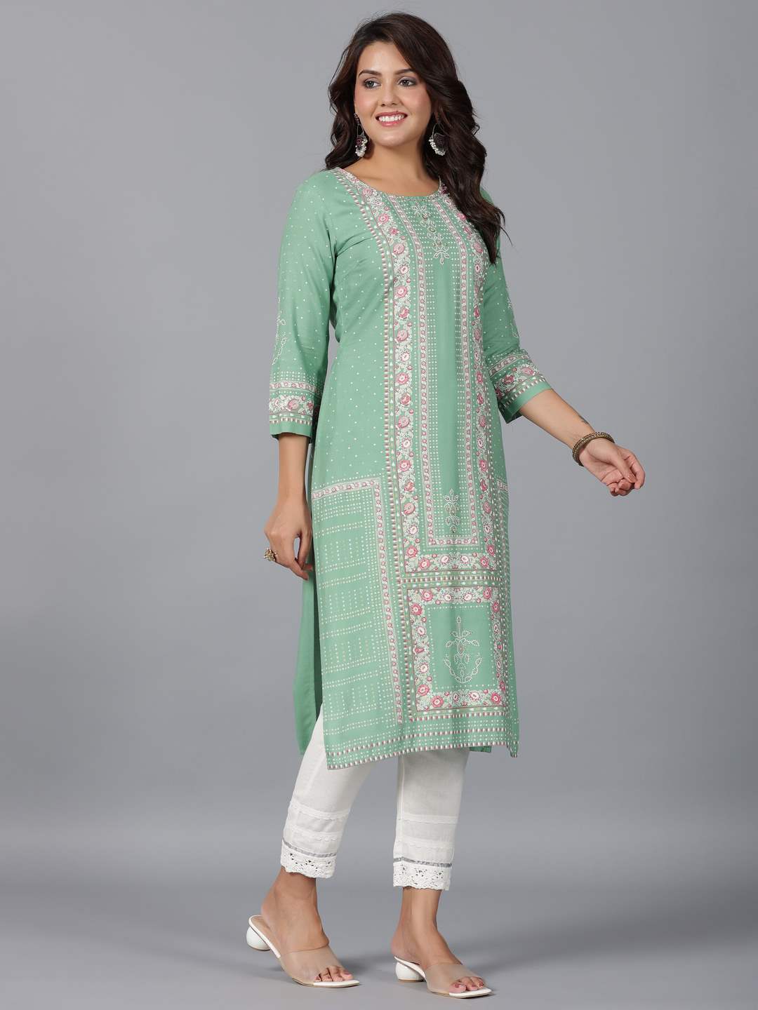 Sage Green Rayon Printed Straight Kurta