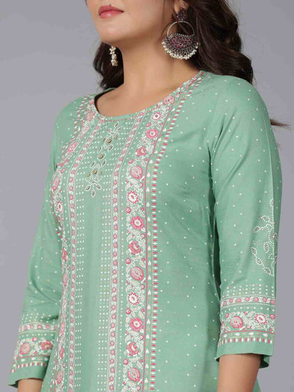 Sage Green Rayon Printed Straight Kurta