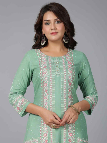 Sage Green Rayon Printed Straight Kurta