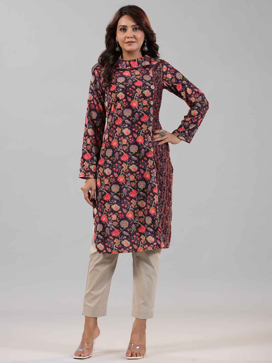 Multi Coloured Velvet Printed Kurta