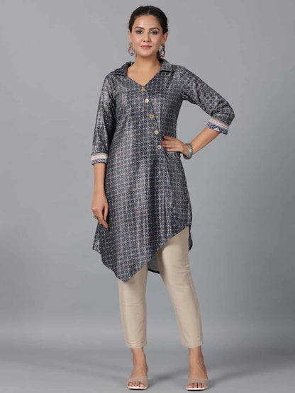 Green Velvet Printed Asymmetric Kurta